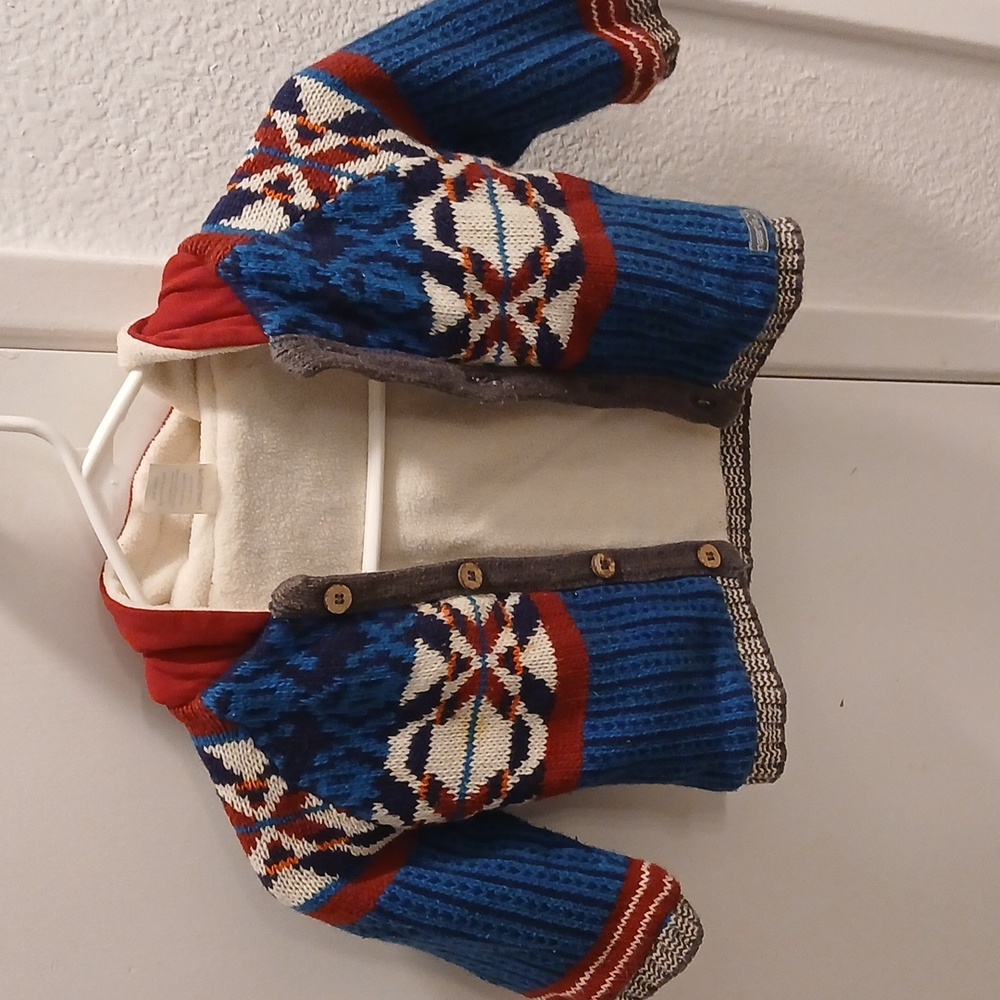 Naartjie Blue and Red & White  Knit Sweater 4 Button 12 / 18 Months